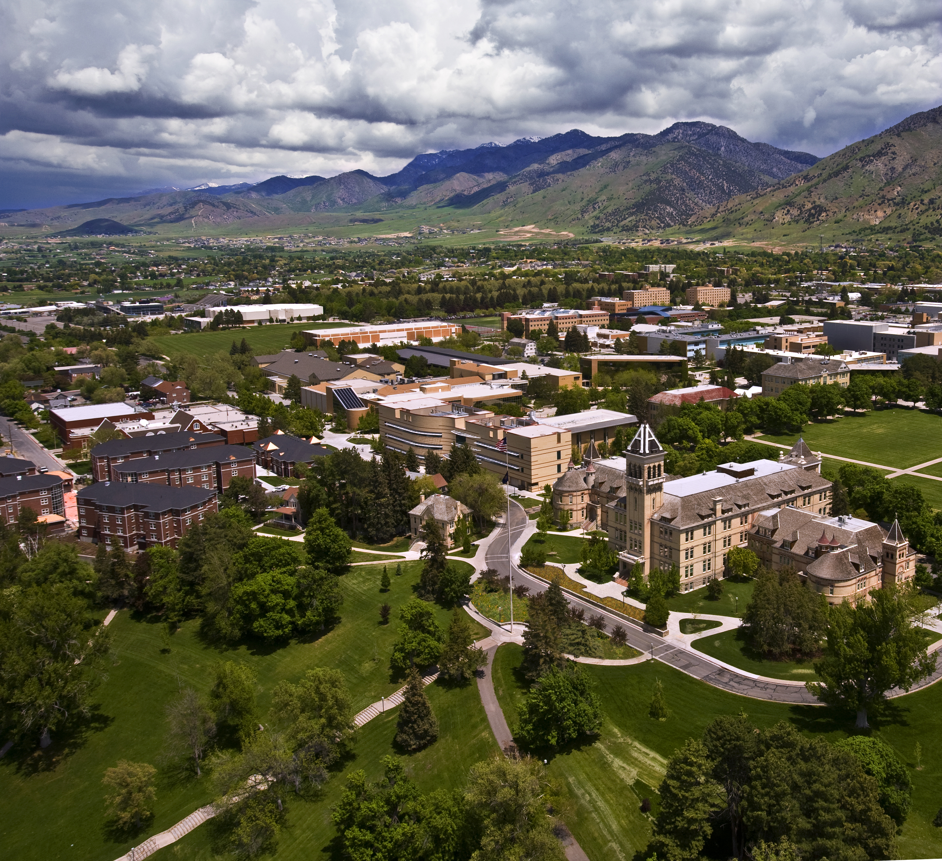 A bird's eye view of the USU campus.